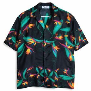 Hilo Hattie Aloha Shirt Resort Chic Tropical Floral Black Women L